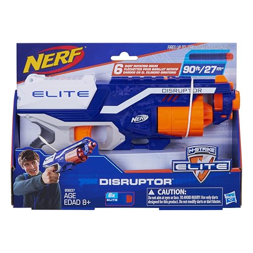 Retros Market Disruptor Elite Blaster - 6-Dart Rotating Drum, Slam Fire, Includes 6 Official Nerf Elite Darts - for Kids, Teens, Adults (Amazon Exclusive)