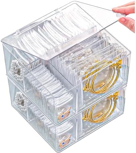 2 Pack 4 In 1 Acrylic Jewelry Organizers and Storage with 120 Portable Anti Tarnish Jewelry Bags, Clear Jewelry Box Organizer, Travel Jewelry Case for Earrings/Rings/Necklaces for Women Girls
