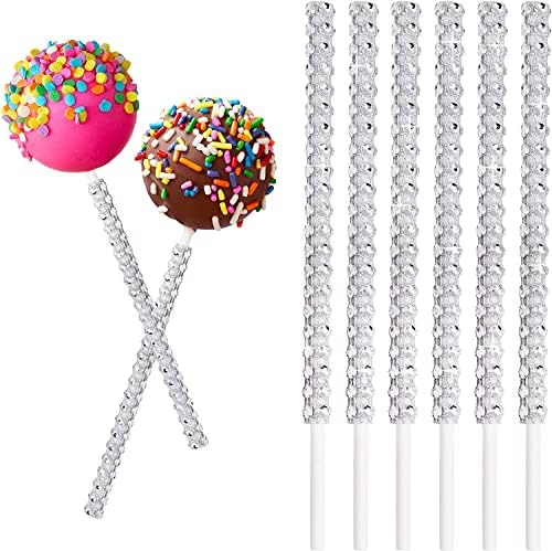 25 PCS Bling Cake Pop Paper Sticks, Glitter Rhinestone Lollipop Treat Sucker Sticks, Diamond Wrap Candy Holder for Chocolate Fruit Marshmallow Dessert Wedding Showers Buffet Table Party Christmas