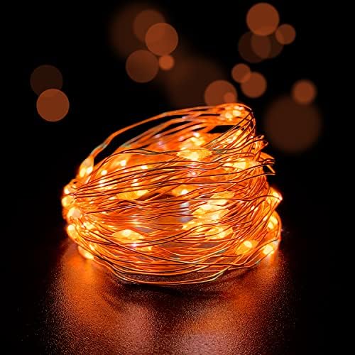 Set of 2 Battery Operated Mini Led Fairy Light Indoor String Light with Timer 6 Hours on/18 Hours Off for Christmas Party Decoration,30 LED,10 Feet Silver Wire (Orange Color)