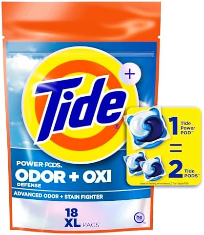 Tide Ultra OXI Power PODS with Odor Eliminators Laundry Detergent Pacs, 18 Count, For Visible and Invisible Dirt, Tide Pods Laundry Detergent, Laundry Pods Detergent