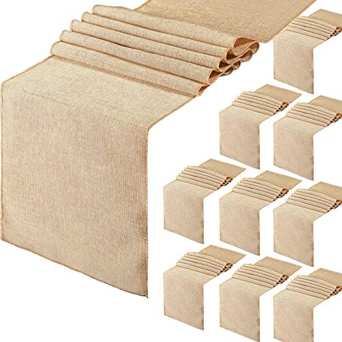Breling 10 Pack Burlap Table Runners, 12 x 71 Inch Rustic Jute Table Runner Rustic Place Mats Bulk for Western Wedding Decorations Farmhouse Party Kitchen Coffee Decor Cover(Khaki)