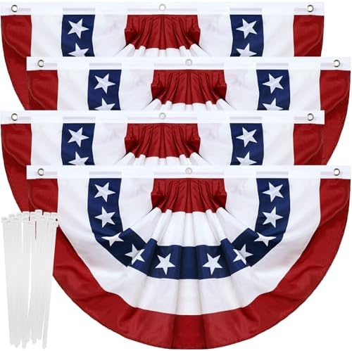 4 Pack American Pleated Fan Flag,3 X 6 FT American Bunting with Brass Grommets and Zip Ties,Patriotic Half Fan Banner Flag Decor, Memorial Day 4th of July Decoration Outdoor