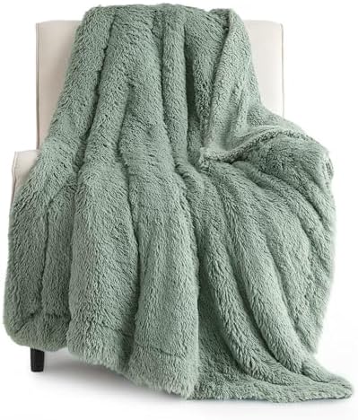 Bedsure Fluffy Sage Green Throw Blanket Gifts for Women, Men, Soft Fleece Cozy Fuzzy Sherpa Plush Warm Minky Thick Faux Fur Throws for Couch, House Sage Decor House Blanket Gifts for Her, 50x60