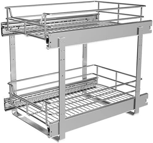 2-Tier Cabinet Pull Out Shelves (14"W x 22"D), Slide Out Shelves for Kitchen Cabinets, Metal Under Cabinet Roll Out Shelf