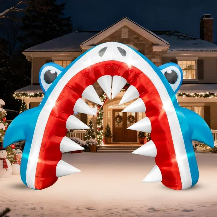 Eyourlife 12×8 FT Shark Christmas Inflatable Arch, Giant Outdoor Blow Up Yard Decoration with Built-in 6 LED Lights for Pool Stage Event Birthday Party Ocean Theme Luau Beach Party Take Photos