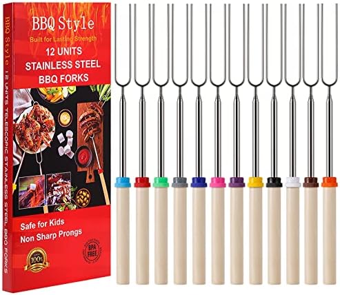 12 PCS Marshmallow Roasting Sticks, Telescoping Smores Sticks for Open Fire Pit, 32 Inch Long Marshmallow Toasting Barbecue Forks S'mores Skewers for Campfire Camping Hotdog Hot Dog Bonfire Grill
