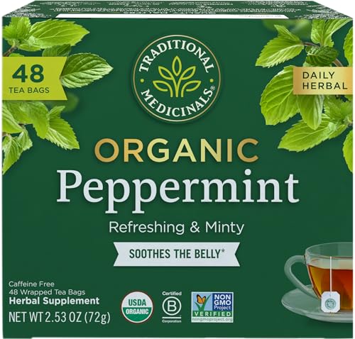 Traditional Medicinals Tea, Organic Peppermint, Soothes Your Belly, Refreshing & Minty, 48 Tea Bags