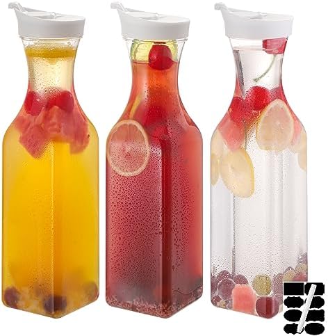 ASANMEYO 3-Pack 50 Oz Plastic Water Carafe Pitcher with Flip Top Lid, Square Base Juice Containers, Mimosa Bar Supplies Pitcher for Drinks, Water, Tea, Juice, Milk, Lemonade and Other Beverages