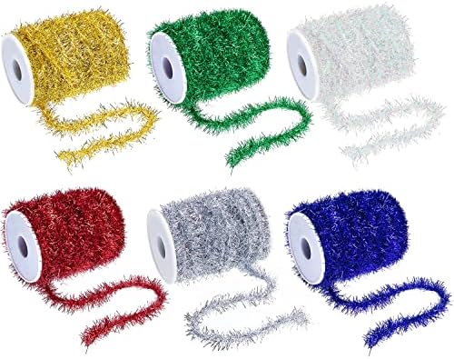 6 Color Glitter Christmas Tinsel Garland-32.8 Yard Thin Christmas Tinsel Garland for Christmas Tree Birthday Party Decorations Supplies (Six Color)