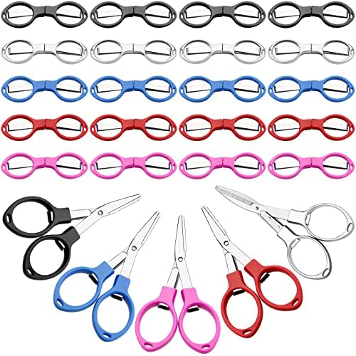 25 Pcs Mini Folding Scissors Small Foldable Travel Stainless Steel Portable Shears Bulk Badge Scissors for Nurses Glasses Shaped Anti Rust Sewing Cutter for Christmas Nurse Week Gifts School Office