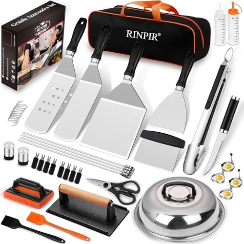 42pcs Griddle Accessories Kit for Blackstone, Flat Top Grill Spatula Set with Enlarged Spatulas, Melting Dome and Burger Press, Professional Hibachi Tools Gifts for Outdoor BBQ Teppanyaki
