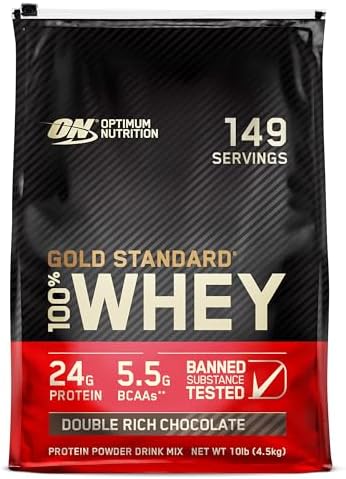 Optimum Nutrition Gold Standard 100% Whey Protein Powder, Double Rich Chocolate, 10 Pound (Packaging May Vary)