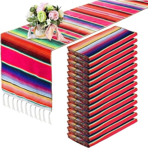 15 Pcs Mexican Table Runner Fiesta Mexican Theme Party Decoration for Cinco de Mayo Fiesta Party Serape Zarape Table Runner 14 x 84 Inch (Novel Style)