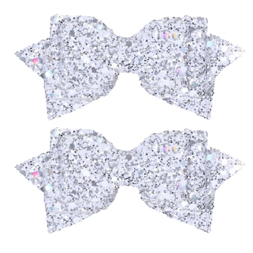 4" Sparkly Glitter Silver Hair Bows Clips for Toddler Teen Girls Christmas Alligator Barrettes Hairpins Kids Valentines Birthday New Year Wedding Party Dress outfit Decor Accessory