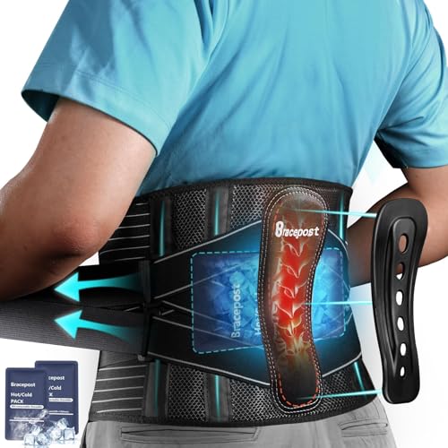 Back Brace for Lower Back Pain,Reusable Ice Pack for Injuries Lumbar Support Belt for Men Women,Bionic Spine Design Back Brace with Cold Pad for Sciatica Herniated Disc,M