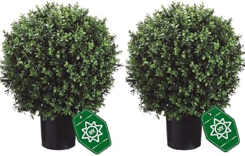 26" T x 17.5" D Artificial Boxwood Trees Set of 2 UV-Resistant Real-Touch Artificial Topiary for Front Porch and Home Décor