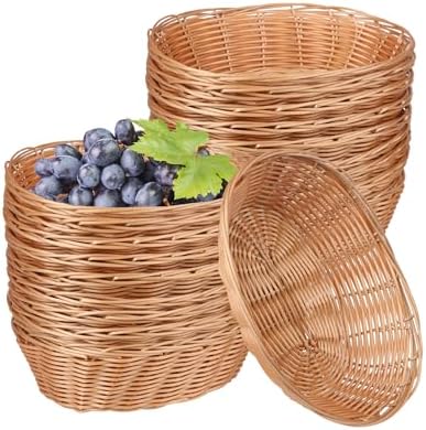 20 Pack Oval Poly Wicker Basket, 9 x 6 x 2.6 Inch Poly Wicker Bread Baskets, Medium Size Gift Baskets for Kitchen, Christmas Gifts, Centerpiece Display, Storing Bread, Fruits, Vegetables, by GNIEMCKIN