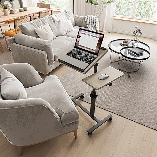 Adjustable Bedside Laptop Desk with Mouse Pad on Wheels, Adjustable Overbed Table,Rolling Computer Stand,Hospital and Home Use