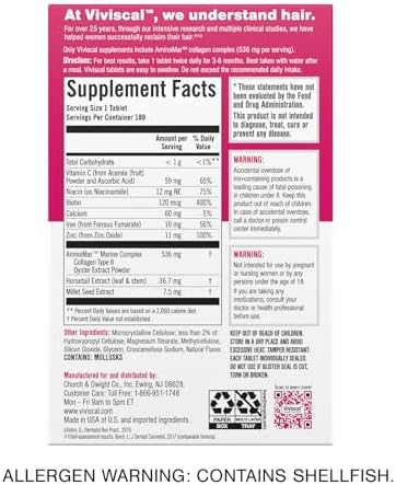 Viviscal Hair Growth Supplements for Women, Clinically Proven Hair Growth Product with Proprietary Collagen Complex, Results of Thicker, Fuller Hair Nourish Hair Loss, 180 Tablets - 3 Month Supply