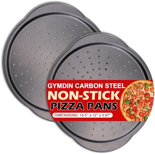 13-inch Pizza Pan for Oven (2 Pack), Perforated Round Pizza Pans, Non-Stick Carbon Steel Pizza Tray with Handle, Easy to Clean & Oven Safe