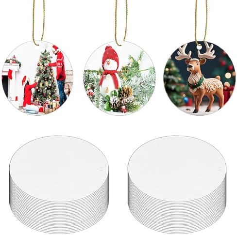 40pcs Metal Sublimation Ornament Blanks for Christmas Tree Decor, Heat Press Printing, DIY Handmade Crafts - Double Sided Round Blanks Bulk (40)