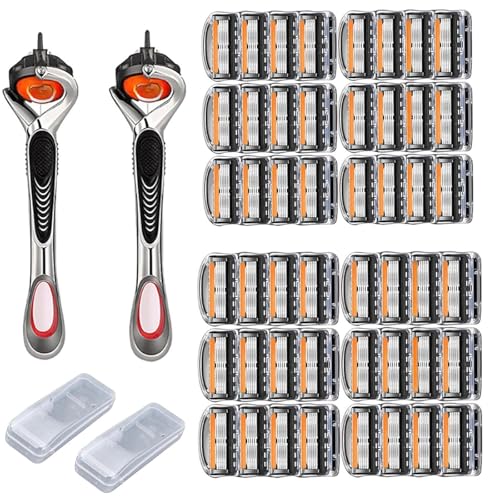 48-Piece Men's Razor Blade Replacement Set With Free Handle - Ultra Sharp Stainless Steel Blades For Smooth Shaving, Ultra Sharp Stainless Steel Blades, For Face Head Body Shaving (48 PCS)