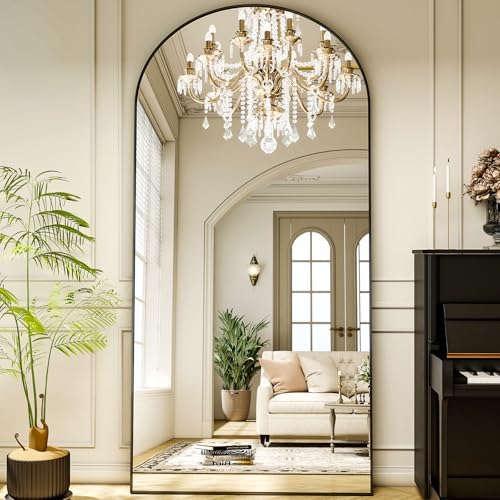 78"x38" Arched Full Length Mirror Floor Mirrors with Aluminum Alloy Frame Free-Standing Wall Mounted Floor Mirrors or Large Dressing Mirror, Black Mirror Full Length