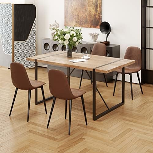 Dining Table Set for 4, Modern 55'' Wood Dinette Table Set for 4 with Fabric Dining Chairs,Table and Chairs Set of 4,Ideal for Kitchen Dining Room