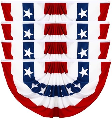 4 Pack Large USA Patriotic Pleated Fan Flag Set - 3x6 Ft American Bunting Flags with Sewn Stripes, Brass Grommets - Memorial Day Independence Day 4th of July Outdoor Decorations