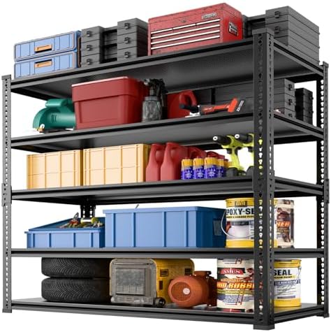 Heavy Duty Garage Shelving, 5-Tier Storage Rack 3000LBS Capacity 48" W x 72" H x 24" D, Adjustable Storage Shelves, Boltless Assembly Shelving Unit for Workshop, Basement & Garage Organizer