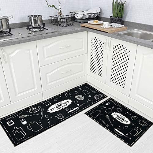 Carvapet 2-Piece Non-Slip Kitchen Rug Set – TPR Backing Mats for Doorway, Bathroom, and Kitchen, Durable Runner Rug Set Includes 17"x48" and 17"x24" Sizes Stylish, Practical Skid-Resistant Design
