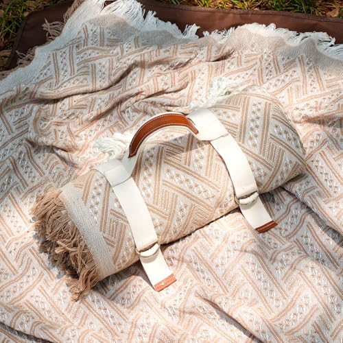 Genovega 2 in 1 Extra Large Outdoor Picnic Blanket Waterproof Woven Boho Mat Giant Beach Towel Travel Essential Yoga Accessories Park Patio Lawn Garden Grass Ground Music Festival Concert Must Have