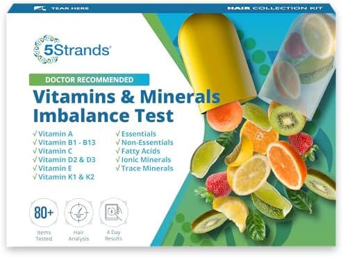 5Strands Nutrition Deficiency Test, 80 Vitamins, Minerals, Amino Acid Imbalances Tested, at Home Health Test, Accurate Hair Analysis, Results in 7 Days, Diet & Lifestyle Wellness