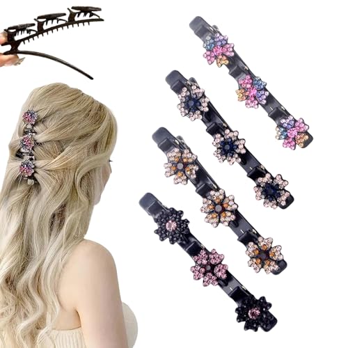 Sparkling Crystal Stone Braided Hair Clips for Women and Girls, 2025 New Rhinestone Hair Clips Hair Braid Clips, Easily Braided Hair Bands, Shiny Rhinestone Hair Clip (Mix, 4PCS)