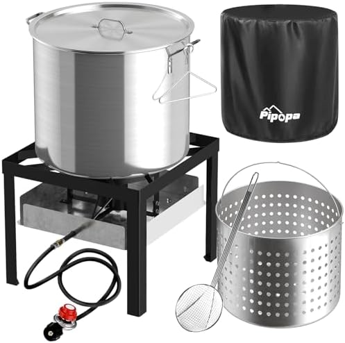 80QT Crawfish Boiler | Seafood Boiling Kit | Dustproof Cover & 16" Skimmer Included | 110,000BTU Propane Jet Burner | 0-20 PSI CSA Certified Regulator | Crab Boil Pot for Outdoor Backyard Cooking