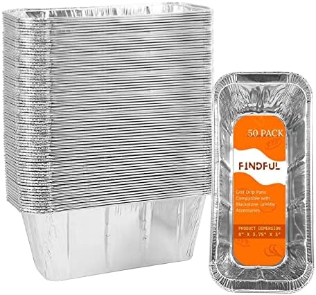 50-Pack Blackstone Griddle Accessories Drip Pan Liners, Aluminum Foil Pan Disposable for 17" 22" 28" 36" Blackstone Griddle Drip Tray Holder Grill Rear Grease Catcher Cup Liners