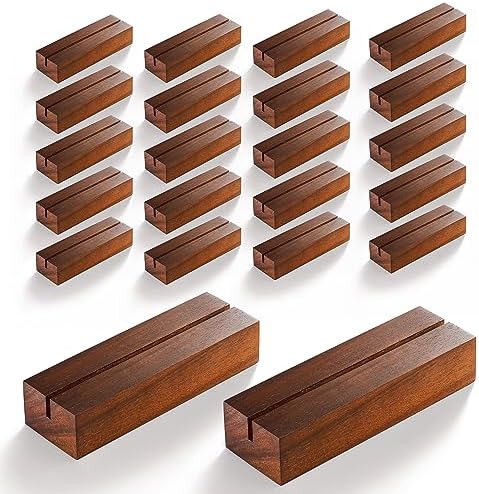 20 pcs Acacia Wood Place Card Holder - Wooden Acrylic Sign Holder Table Decor - Picture Display Stands, Centerpieces Table Number Signs for Shop Cafe Holiday Decoration Wedding Party Events