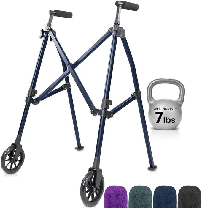 Vive Lightweight Walker for Seniors - Narrow, Folding Walker w/Wheels for Small & Tight Spaces - Light Weight for Balance, Compact Doorways, Foldable - Portable & Collapsible for Travel