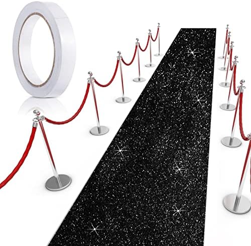Tatuo Carpet Runner Runway Rug 55 GSM Thickness with Carpet Tape for Prom Wedding Halloween Christmas Outdoor Indoor Hallway Party Rug(2.46 x 16.4 Feet,Glitter Black)