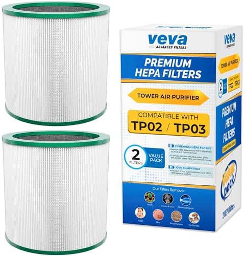 VEVA HEPA Filter Replacement 2 Pack - Premium Air Purifier Filters, Compatible w/Dyson Pure Cool Link Models TP01, TP02, TP03 & BP01