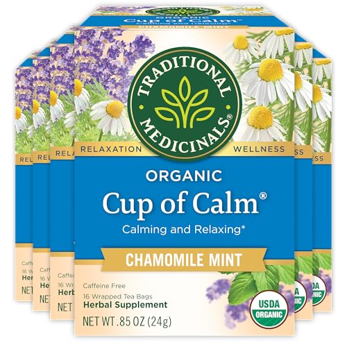 Traditional Medicinals Tea, Organic Cup of Calm, Calming & Relaxing with Chamomile Mint, 96 Tea Bags (6 Pack)