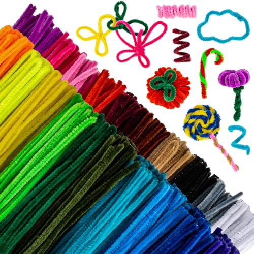 RAINFLOW Pipe Cleaners Craft Supplies - 200 PCS Chenille Stems Fuzzy Craft Wire for Handicrafts Twisting Stick DIY for Bouquets Animals Halloween Christmas Easter Birthday 20 Color