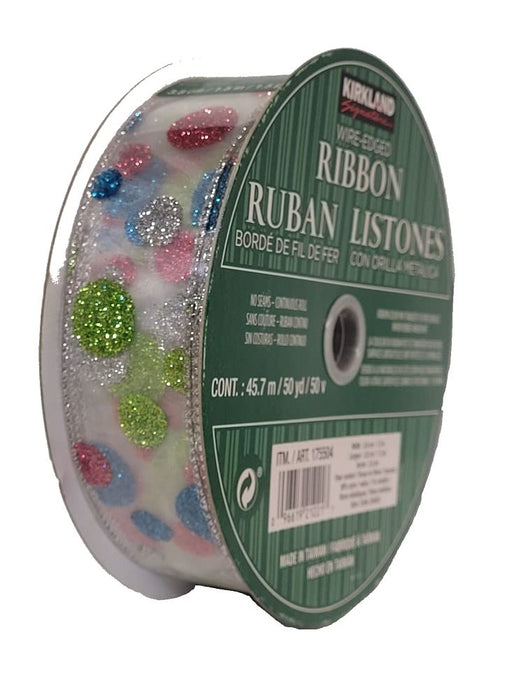 Kirkland Signature 1.5" Wire Edged Ribbon, Polka Dots 20AB03