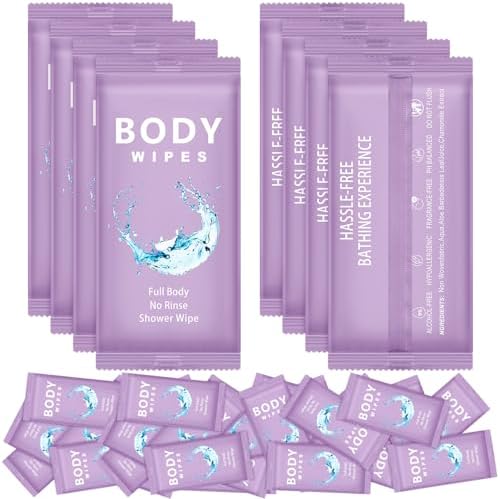 Treela 300 Pcs Bulk Deodorant Large Body Wipes Individually Wrapped Wet Wipes Travel Size for Adults Shower for Homeless Supplies Hygiene Personal Cleansing for Hiking Gym(7.09" X 9.84",Purple)