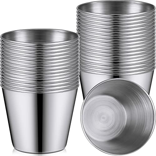 100 Pieces 1.5 oz Metal Ramekins Dipping Sauce Cups Stainless Steel Condiment Cups Small Metal Ramekins for Kitchen Restaurant Camping BBQ Party Seafood