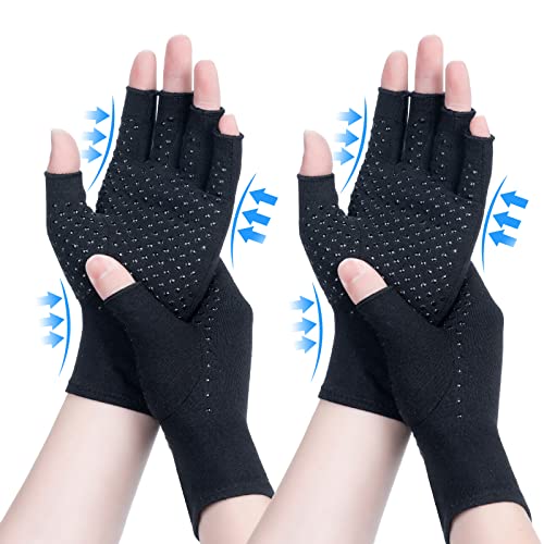 2 Pairs Arthritis Compression Gloves, for Arthritis, Rheumatoid, Osteoarthritis, Carpal Tunnel Pain, Compression Gloves for Arthritis for Women & Men, Anti-Slip Glue dot Gloves for Work (Black,L)