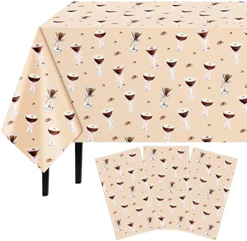 3 Pcs Espresso Martini Tablecloth for Martini Birthday Decor a Tini Bit Older Birthday Decor Waterproof Plastic Table Covers for Espresso Martini Bachelorette Bridal Shower Party, 54x108 Inch