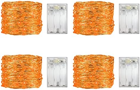 4 Pack Battery Operated Dewdrop Led Lights,Indoor Mini Fairy Lights With Timer Function,For Wedding Home Parties Christmas Holiday Decoration,6 Hours on/18 Hours Off ,30 Count LEDs,10 Feet (Orange)