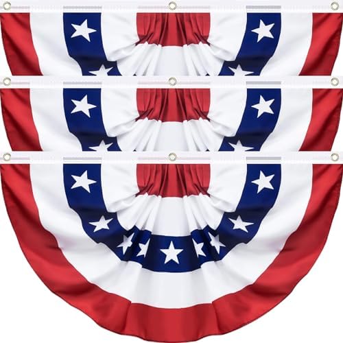 3 Pack USA Pleated Fan Flag, 3 X 6 Feet American US Bunting Patriotic Half Fan Banner Flag Decoration, 4th of July Memorial Day Independence Day Fourth July Outdoor Decor